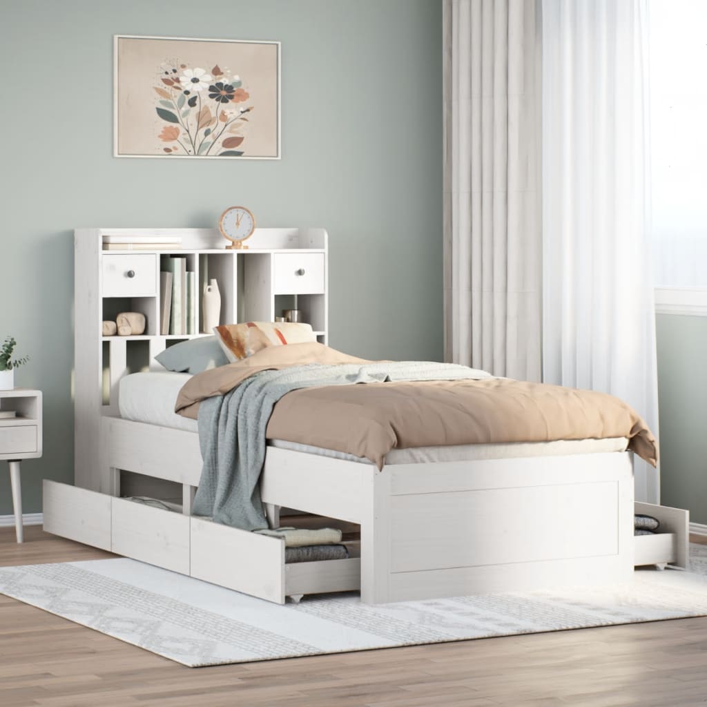 Bookcase Bed | White | Solid pinewood | 90x200 cm | Bookcase Bed