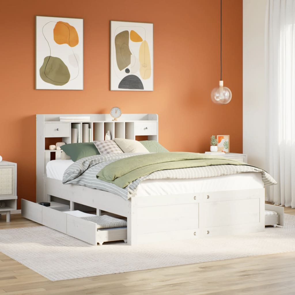 Bookcase Bed without Mattress White 140x190 cm Solid Wood Pine