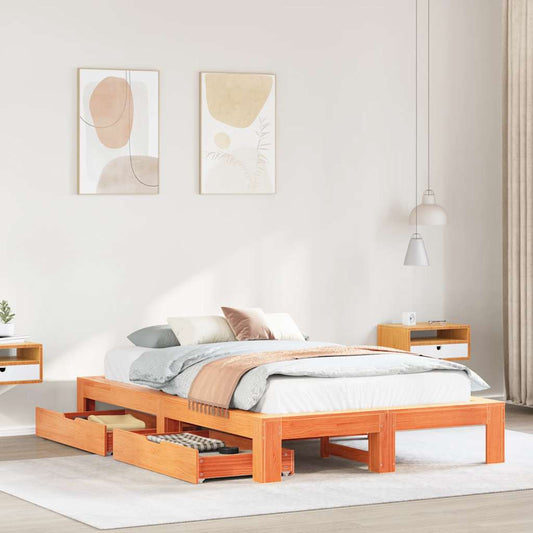 Bed Frame without Mattress Wax Brown 120x200 cm Solid Wood Pine