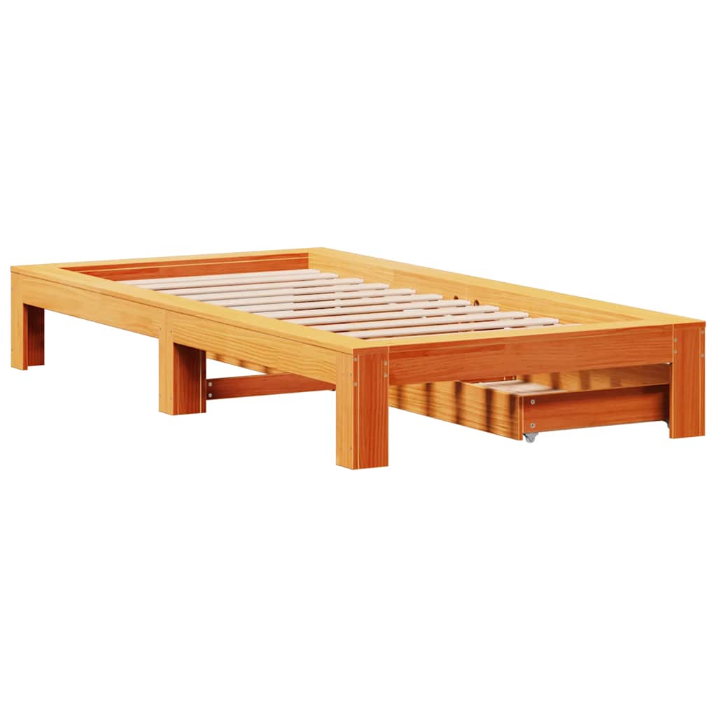 Bed Frame without Mattress Wax Brown 90x200 cm Solid Wood Pine