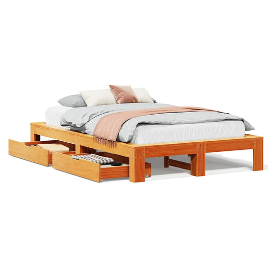 Bed Frame without Mattress Wax Brown 135x190 cm Double Solid Wood Pine