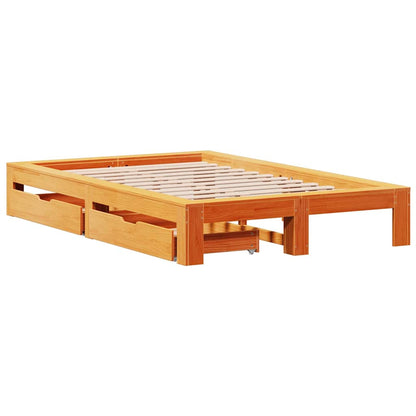 Bed Frame without Mattress Wax Brown 135x190 cm Double Solid Wood Pine