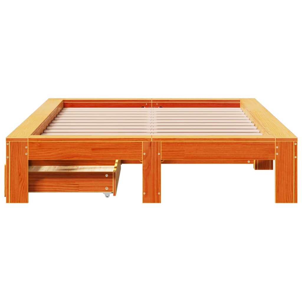Bed Frame without Mattress Wax Brown 135x190 cm Double Solid Wood Pine