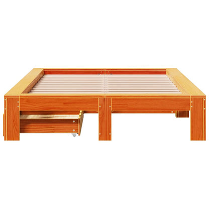 Bed Frame without Mattress Wax Brown 135x190 cm Double Solid Wood Pine