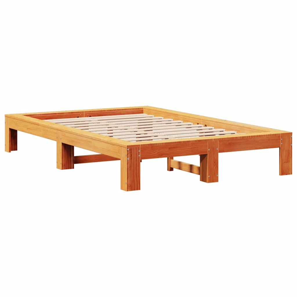Bed Frame without Mattress Wax Brown 135x190 cm Double Solid Wood Pine