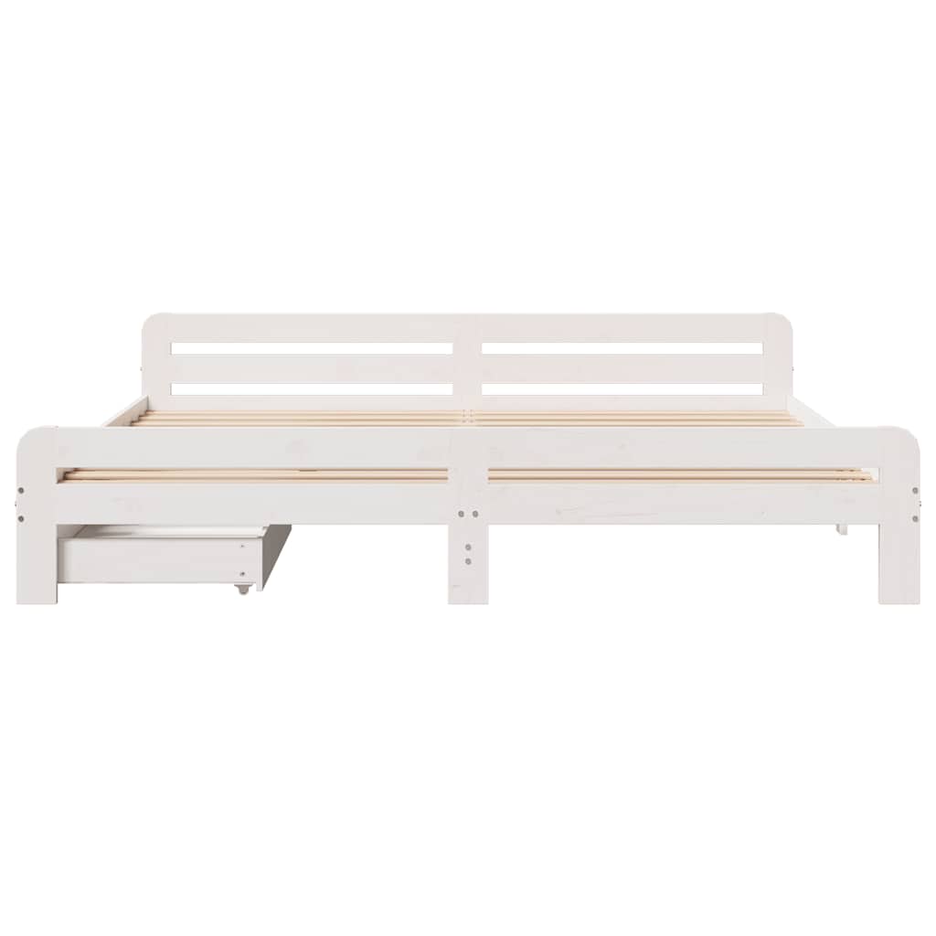 Bed Frame | White | Solid pinewood | 200x200 cm | Bed Frame | Rectangular