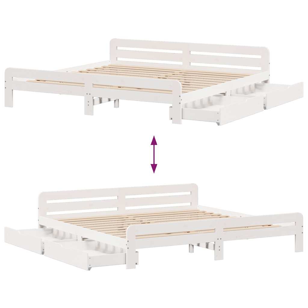 Bed Frame | White | Solid pinewood | 200x200 cm | Bed Frame | Rectangular