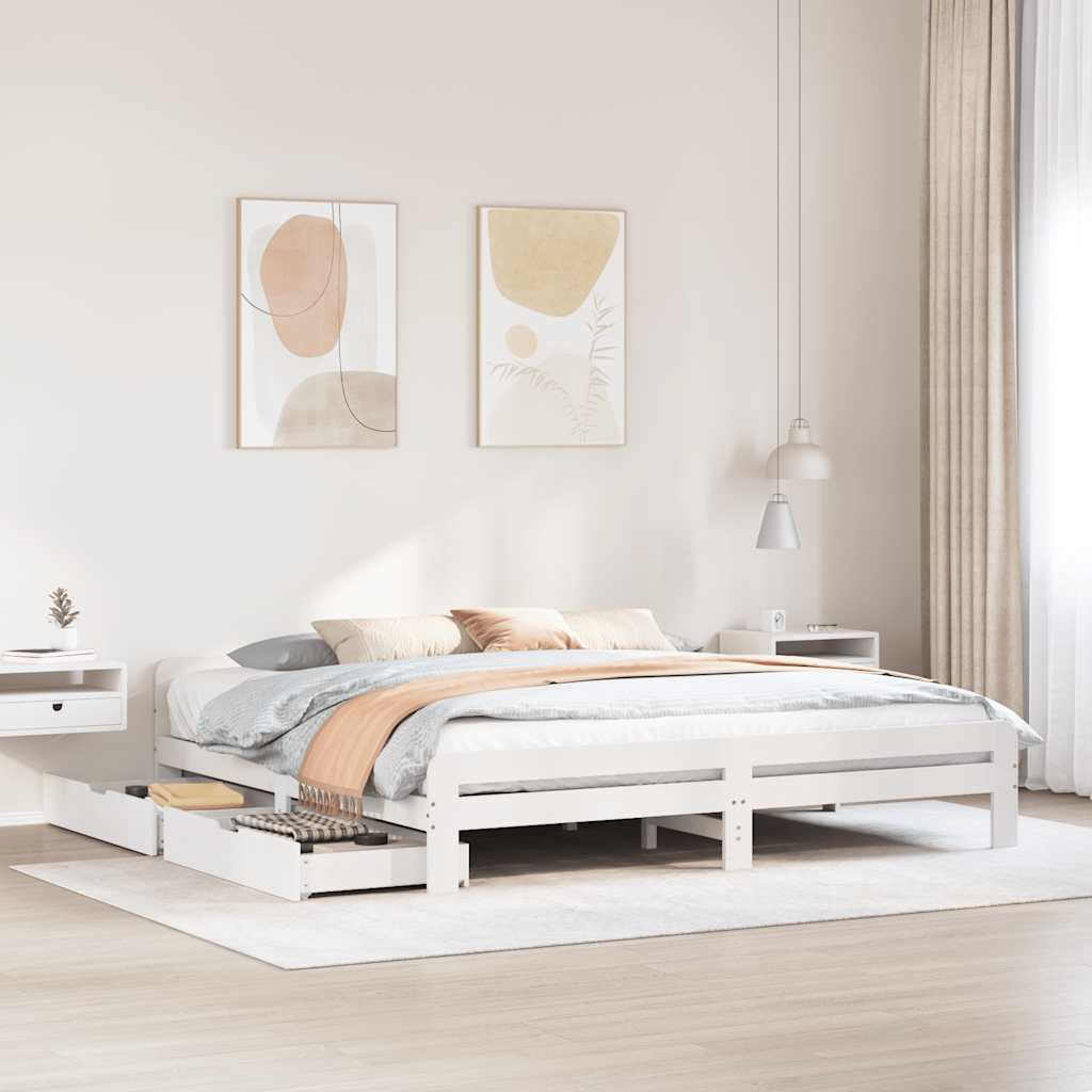 Bed Frame | White | Solid pinewood | 200x200 cm | Bed Frame | Rectangular