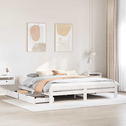 Bed Frame | White | Solid pinewood | 200x200 cm | Bed Frame | Rectangular