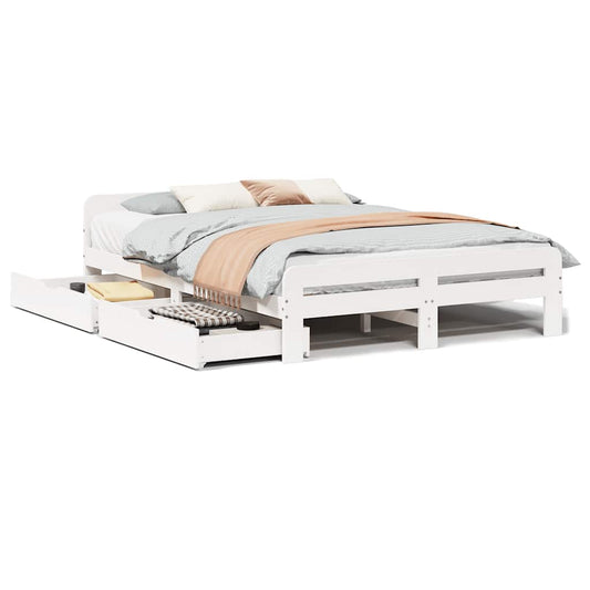 Bed Frame | White | Solid pinewood | King Size | Bed Frame | Rectangular