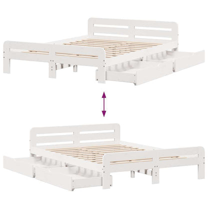 Bed Frame | White | Solid pinewood | King Size | Bed Frame | Rectangular