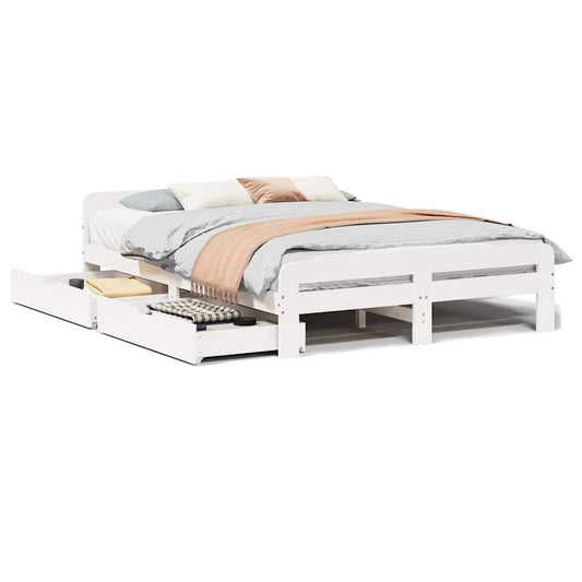 Bed Frame | White | Solid pinewood | Double | Bed Frame | Rectangular