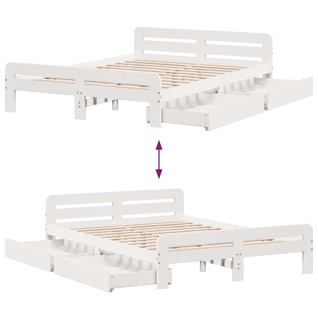 Bed Frame | White | Solid pinewood | Double | Bed Frame | Rectangular