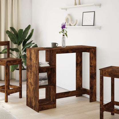 Bar Table | Smoked Oak | Engineered Wood | 124x46x103.5 cm | Storage