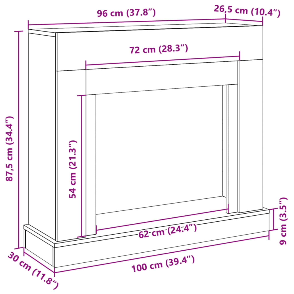 Fireplace Surround Grey Sonoma 100x30x87.5 cm Engineered Wood
