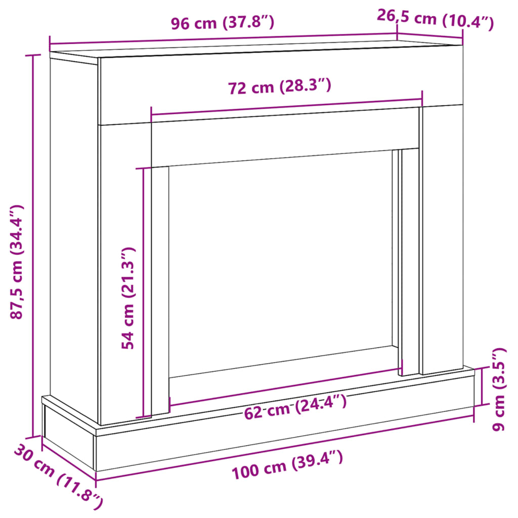 Fireplace Surround Brown Oak 100x30x87.5 cm Engineered Wood