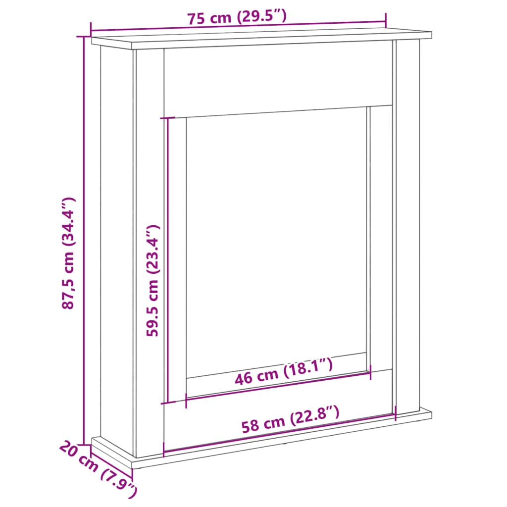 Fireplace Surround Grey Sonoma 75x20x87.5 cm Engineered Wood
