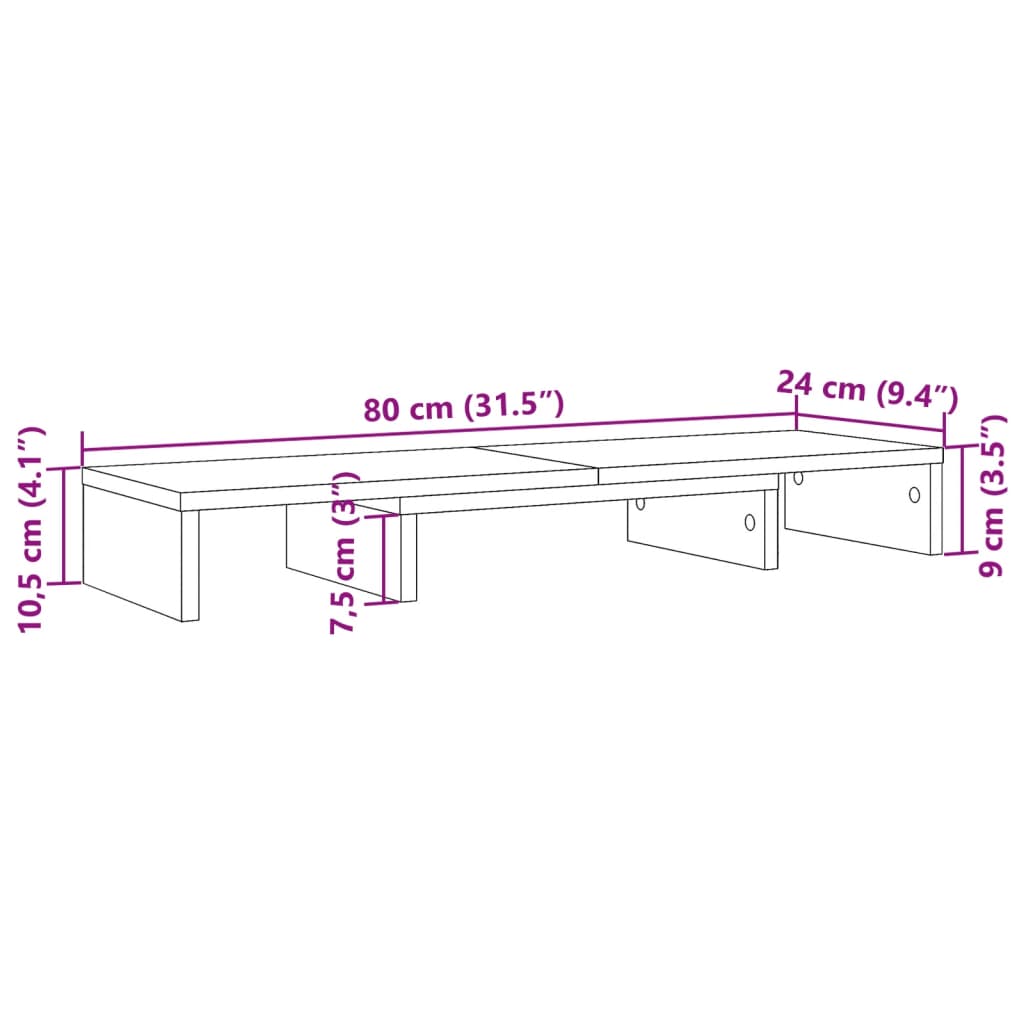 Monitor Stand Riser Adjustable White 80x24x10.5 cm Engineered Wood