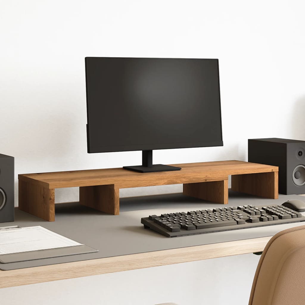 Monitor Stand Riser Adjustable Artisan Oak 80x24x10.5 cm Engineered Wood