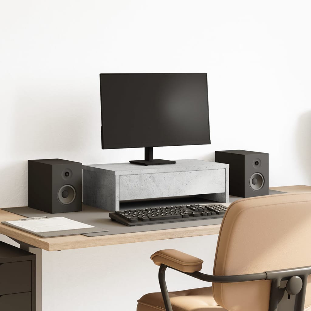 Monitor Stand with Drawers Concrete Grey 50x27x15 cm Engineered Wood
