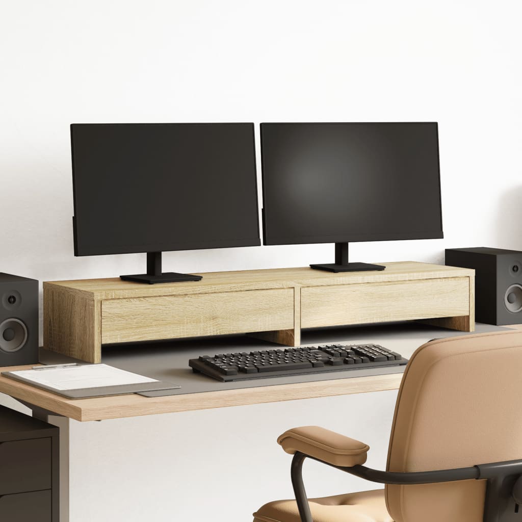 Monitor Stand with Drawers Sonoma Oak 100x27x15 cm Engineered Wood