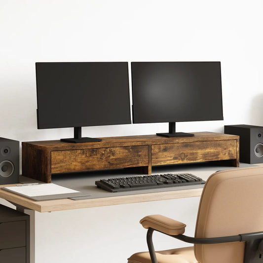 Monitor Stand with Drawers Smoked Oak 100x27x15 cm Engineered Wood