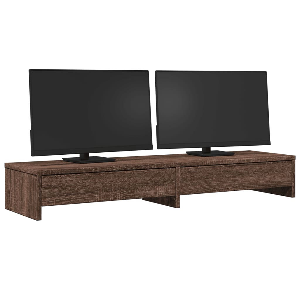 Monitor Stand with Drawers Brown Oak 100x27x15 cm Engineered Wood
