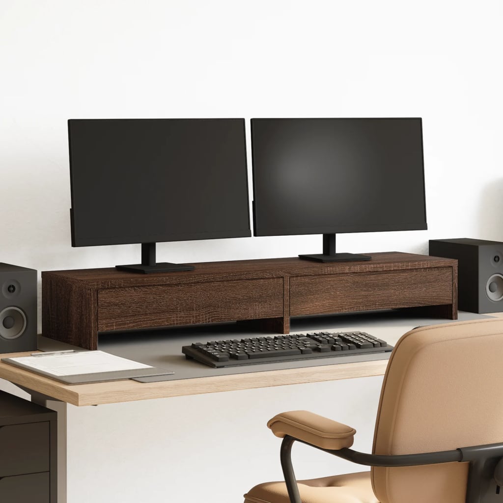 Monitor Stand with Drawers Brown Oak 100x27x15 cm Engineered Wood
