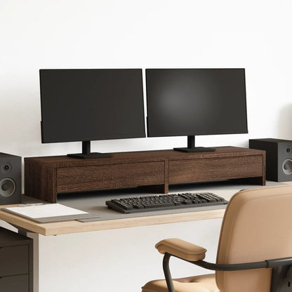 Monitor Stand with Drawers Brown Oak 100x27x15 cm Engineered Wood