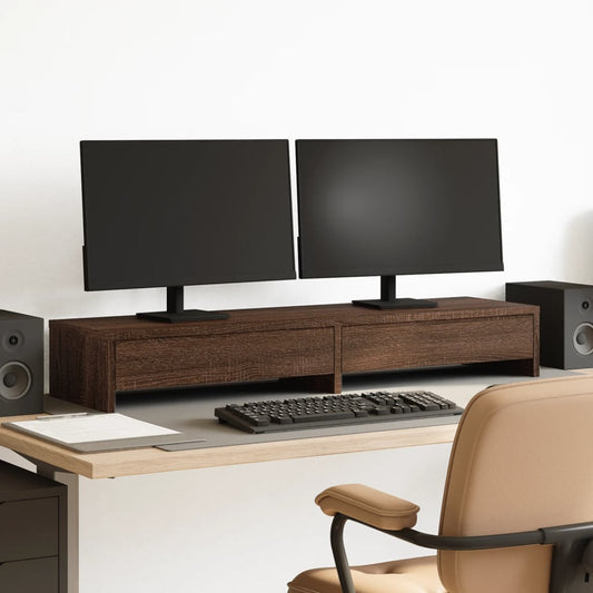 Monitor Stand with Drawers Brown Oak 100x27x15 cm Engineered Wood