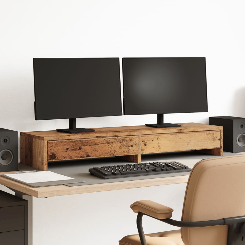 Monitor Stand with Drawers Old Wood 100x27x15 cm Engineered Wood