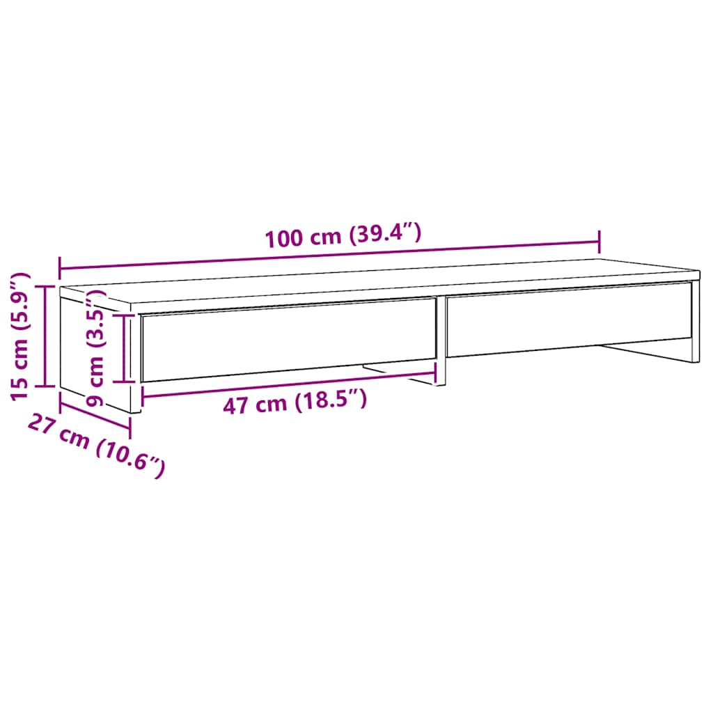 Monitor Stand with Drawers Artisian Oak 100x27x15 cm Engineered Wood