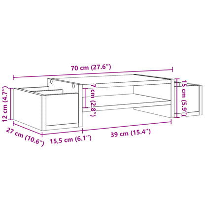 Monitor Stand with Storage White 70x27x15 cm Engineered Wood