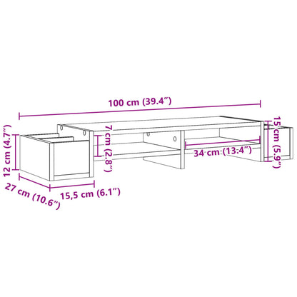 Monitor Stand with Storage Concrete Grey 100x27x15 cm Engineered Wood