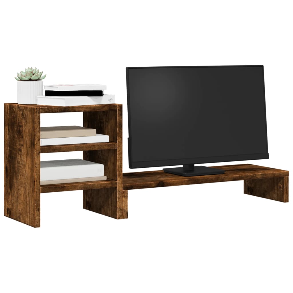 Monitor Stand with Desk Organiser Smoked Oak Engineered Wood