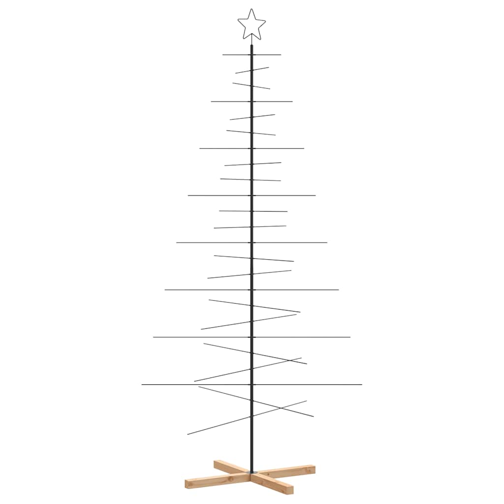 Metal Christmas Tree with Wooden Base Black 210 cm