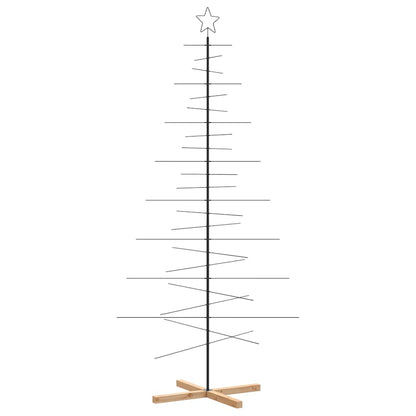 Metal Christmas Tree with Wooden Base Black 210 cm