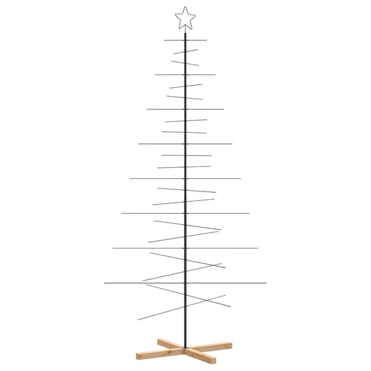 Metal Christmas Tree with Wooden Base Black 210 cm