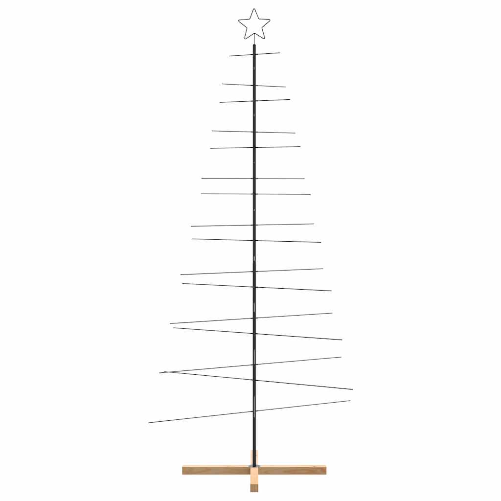 Metal Christmas Tree with Wooden Base Black 210 cm