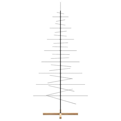 Metal Christmas Tree with Wooden Base Black 210 cm