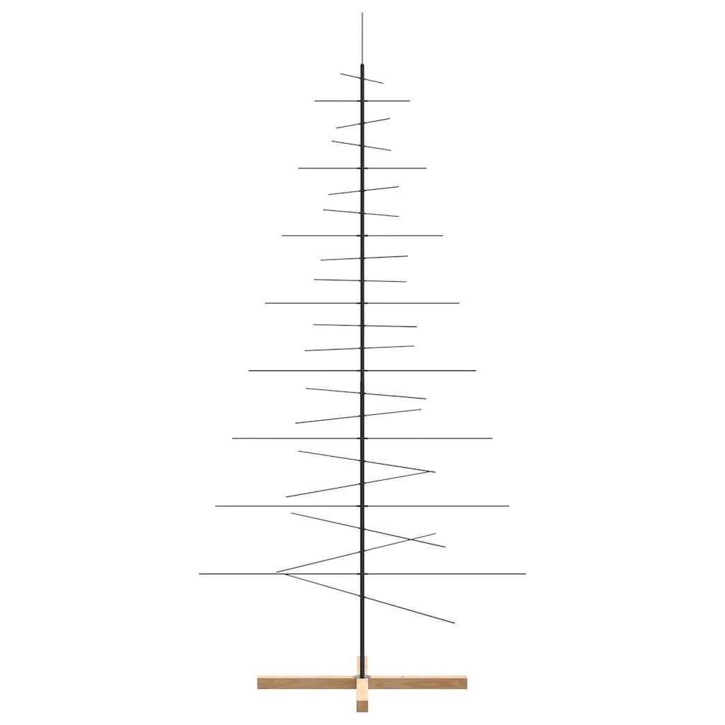 Metal Christmas Tree with Wooden Base Black 210 cm
