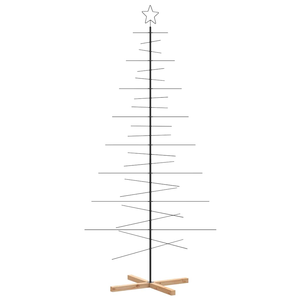 Metal Christmas Tree with Wooden Base Black 210 cm