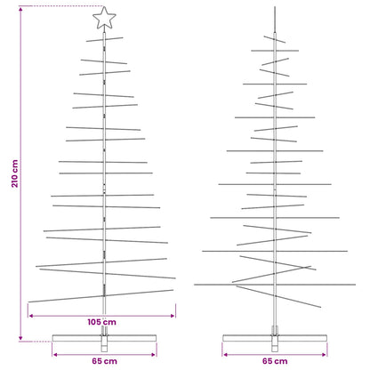 Metal Christmas Tree with Wooden Base Black 210 cm