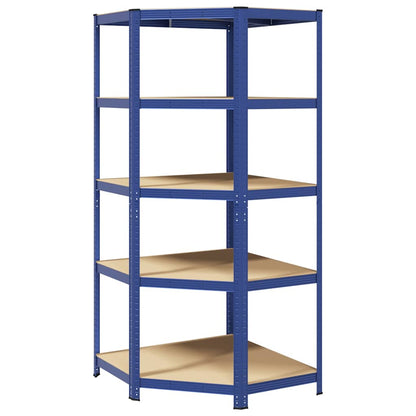5-Layer Corner Shelf Blue Steel&Engineered Wood