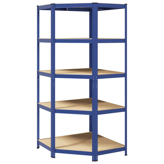 5-Layer Corner Shelf Blue Steel&Engineered Wood