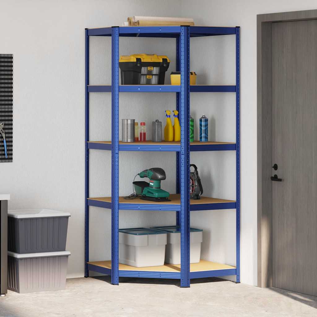 5-Layer Corner Shelf Blue Steel&Engineered Wood