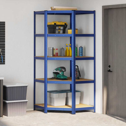 5-Layer Corner Shelf Blue Steel&Engineered Wood