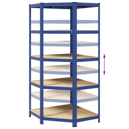 5-Layer Corner Shelf Blue Steel&Engineered Wood