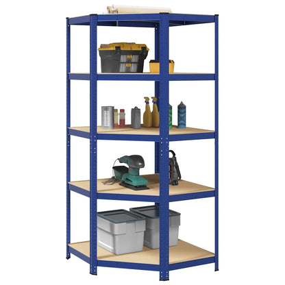 5-Layer Corner Shelf Blue Steel&Engineered Wood