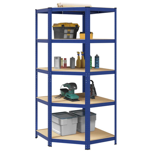 5-Layer Corner Shelf Blue Steel&Engineered Wood